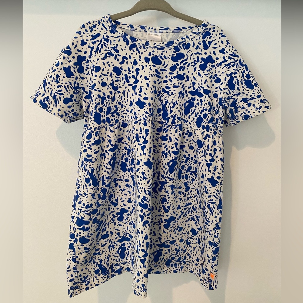TINYCOTTONS blue/white toddler tshirt dress, size 4, EUC